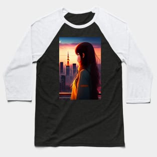 Cute Japanese girl anime,Vintage 90's anime style. Baseball T-Shirt